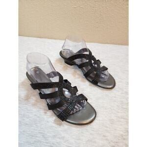 London Fog Dressy Black Embellished Rhinestone Evening Event‎ Wedge Sandals 10